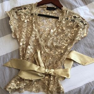 Gold lace wrap top